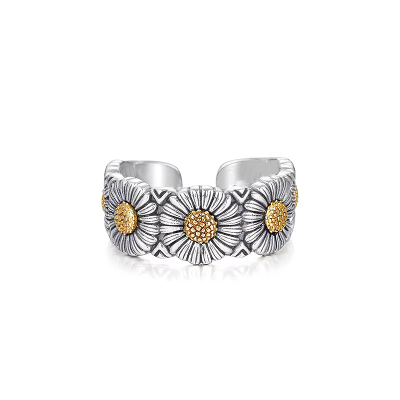 Bague ouverte réglable en forme de marguerite rétro pour hommes et femmes, Punk gothique, bijoux en 