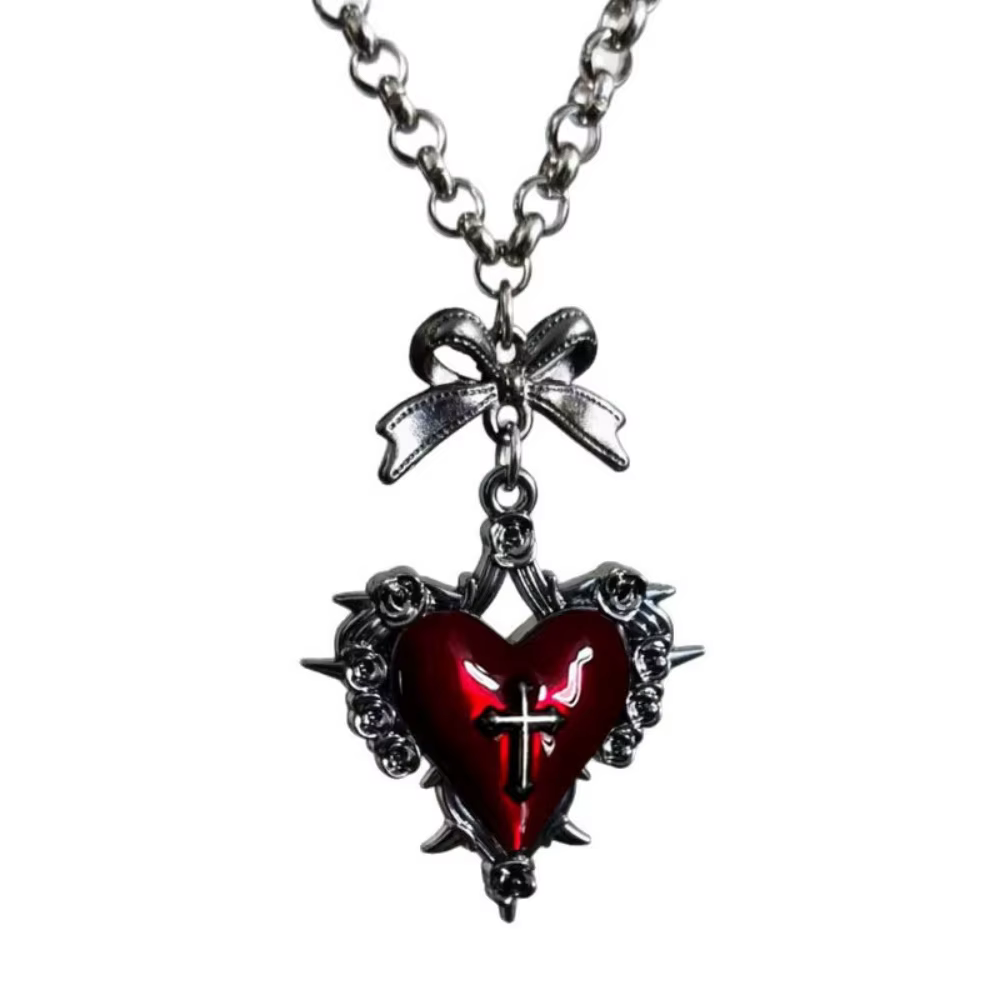 Collier avec pendentif géométrique en forme de croix et de cœur pour femmes, Unique, rétro, doux, nœ