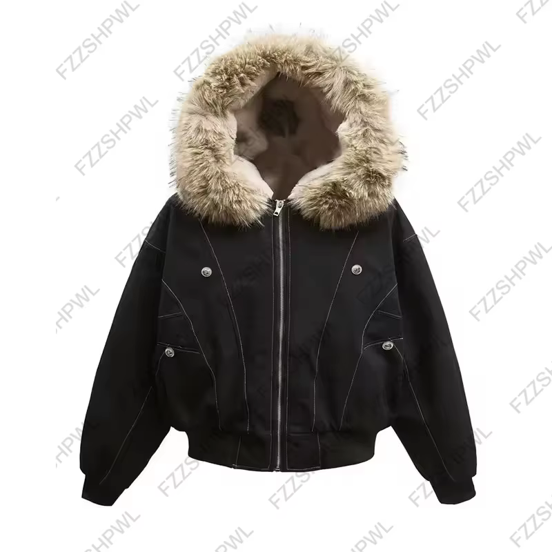 La nouvelle veste courte pour hommes comprend un col en fourrure amovible élégant et des boutons de 