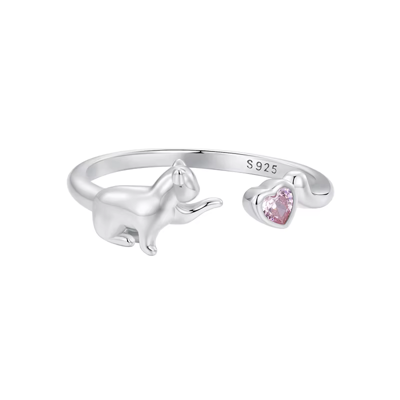 BAMOER – bague chat mignon en argent Sterling 925 pour femmes, joli anneau ouvert d'animaux de compa