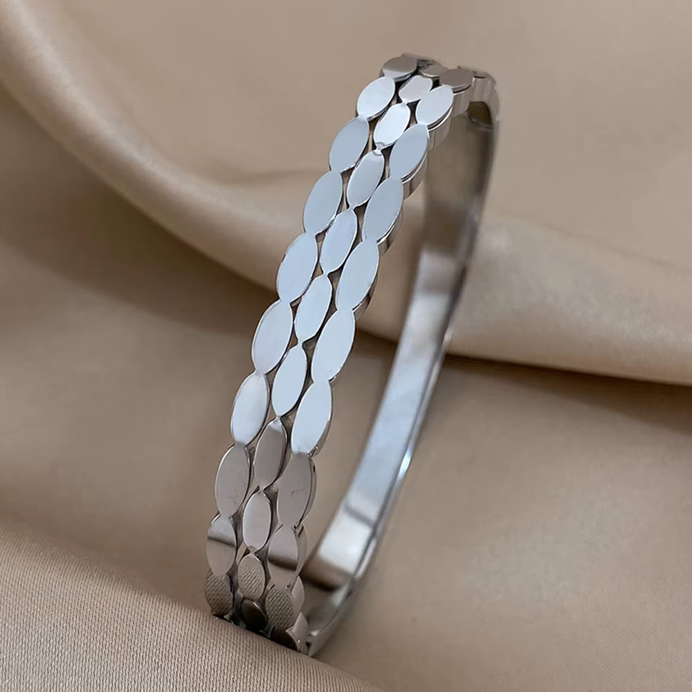AENSOA – Bracelets à breloques géométriques ovales en acier inoxydable pour femmes, Design Unique, c