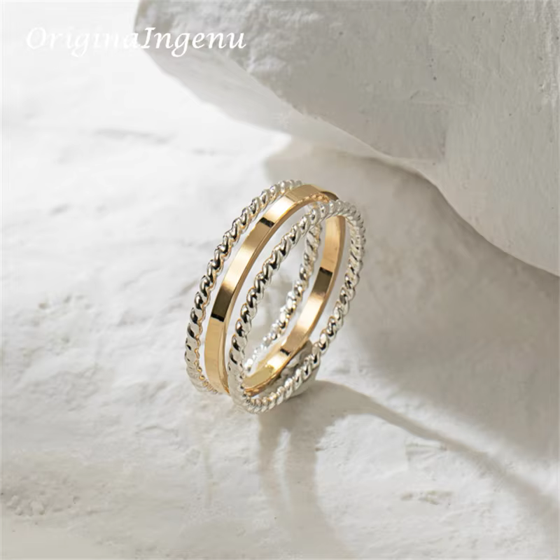 Ensemble de 3 bagues empilables remplies d'or, bague en argent 925 faite à la main, bijoux résistant