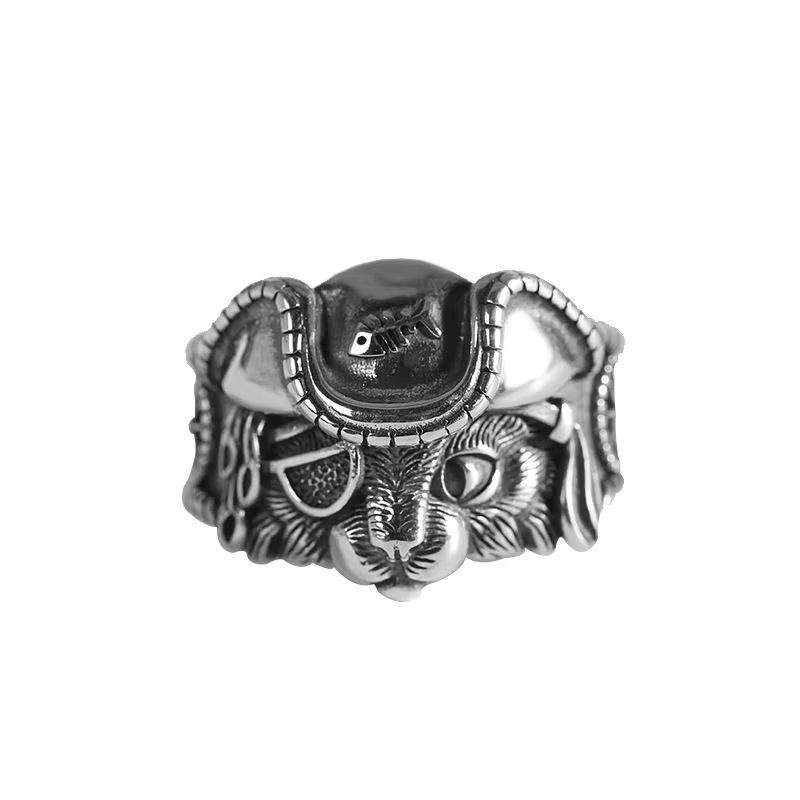 Bague chat Pirate rétro pour hommes, couleur argent, Punk gothique, anneau ouvert réglable Rock fait