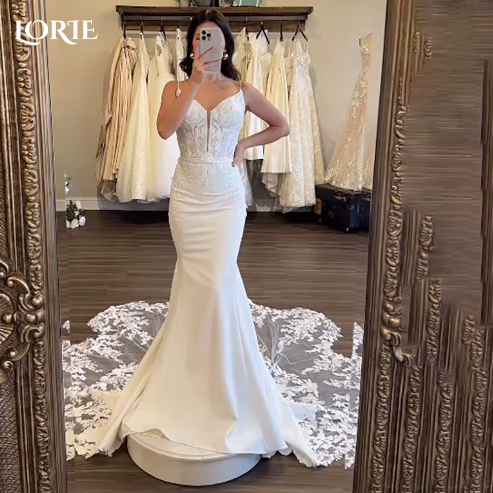 LORIE-Robe de Mariée Sirène Vintage, Bretelles Spaghetti, Patients Chérie, Appliques en Dentelle, Pr