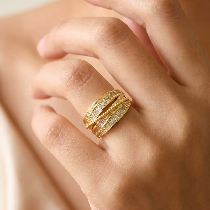 Bague croisée ouverte CZ pour femme, bague large micro-pavée en zircon, bijou vintage de luxe, cadea