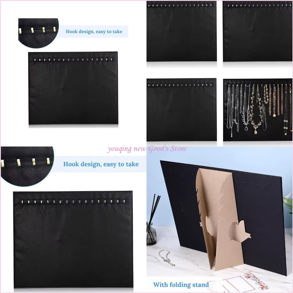 57QA – lot 4 porte-bijoux noirs avec 17 crochets pour affichage soigné, finition en lisse, Solution