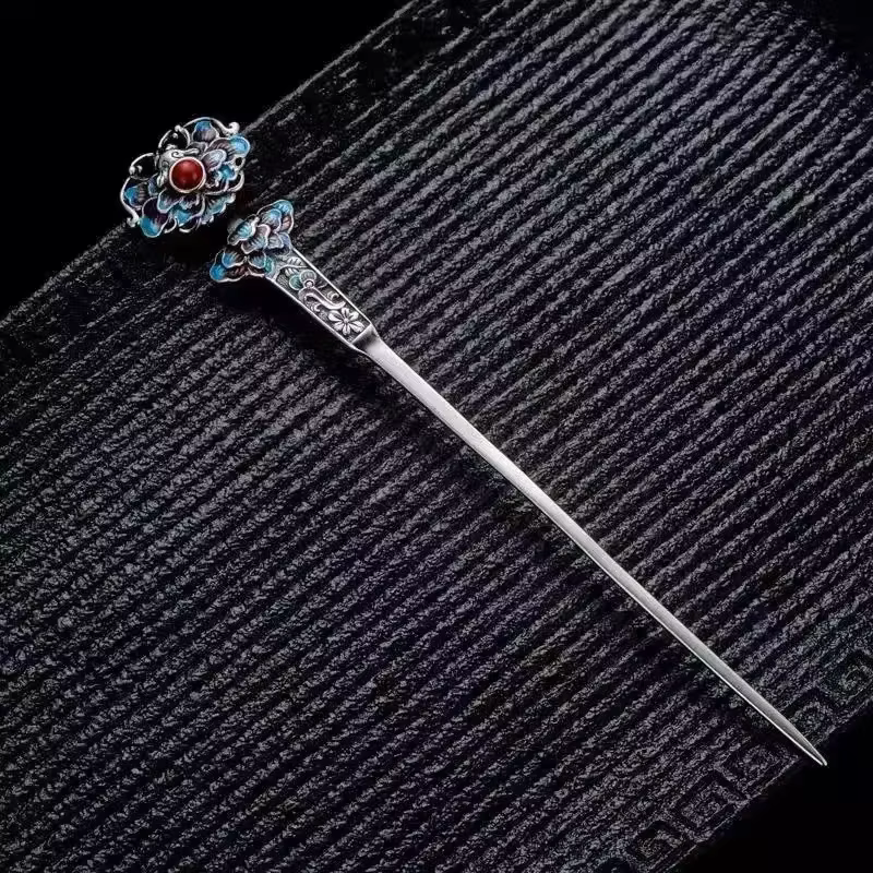 Breloques classiques en émail, fleur Annie, diadème bleu, bijoux de cheveux en argent 925, style eth