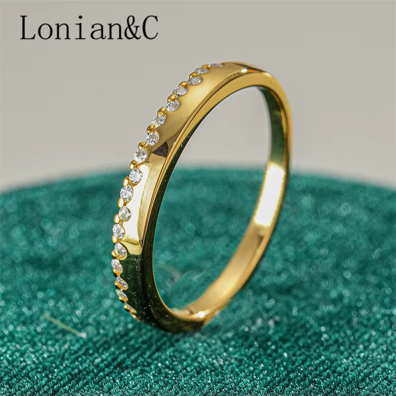Lonian & C – bague Moissanite plaquée or 18 carats, en argent Sterling 925, Design Arc extérieur, ba