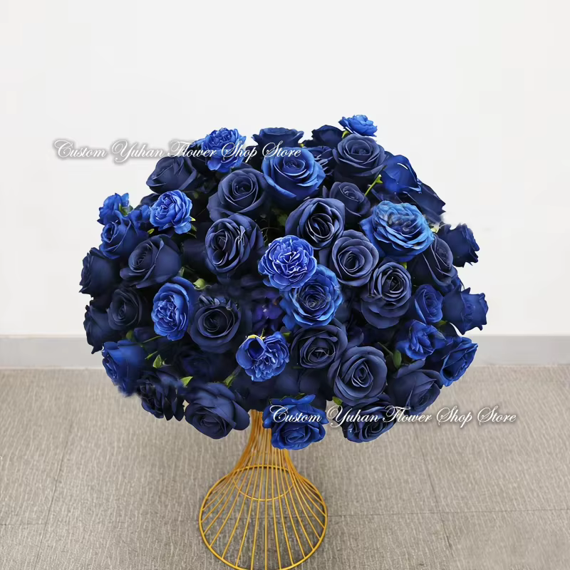 Série bleu marine, arrangement floral de fond de scène de mariage rose, chemin de table de canapé, d