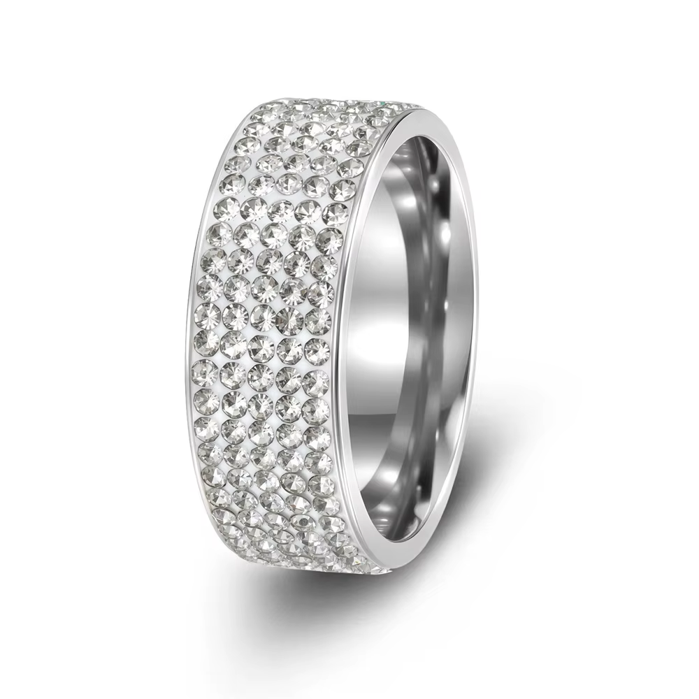 Bague pour homme et femme, couleur or noir argent, en acier inoxydable, sertie de cristaux de zircon