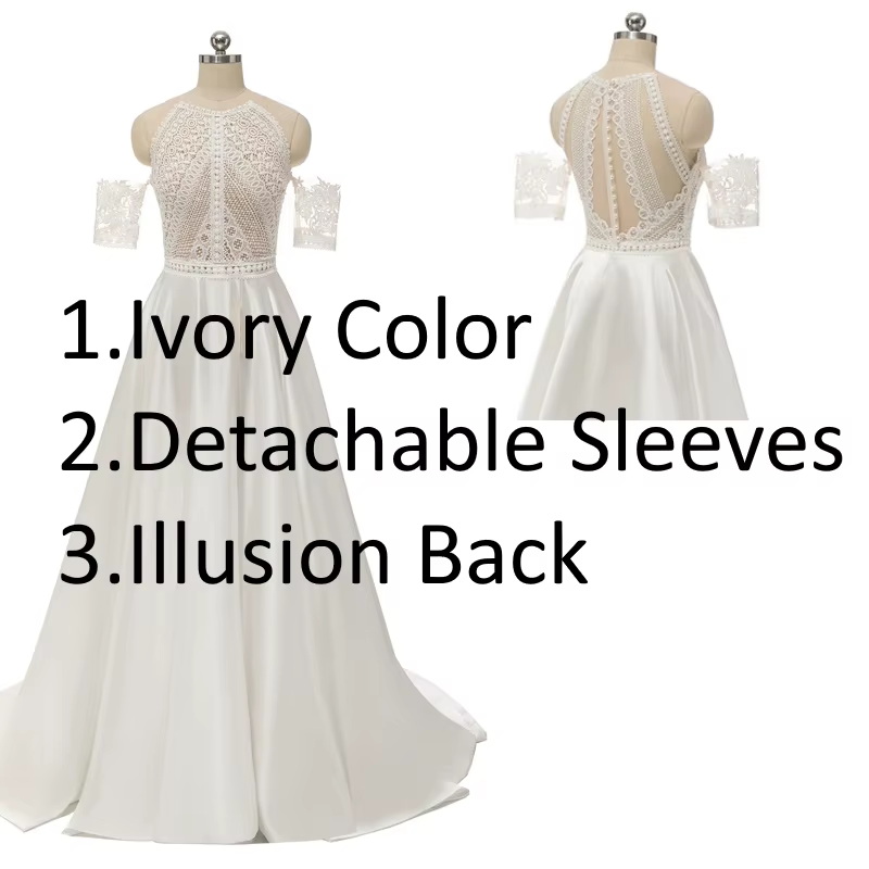 Robe de Mariée en Dentelle et Satin de Style Bohème pour Femme, Tenue de Plage Personnalisée avec Po