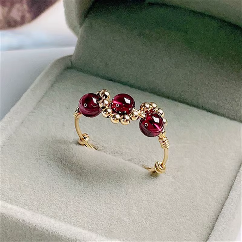 Bague grenat naturel 14K or rempli de bijoux à la main Bague d'articulation Mujer Boho Bague Femme m