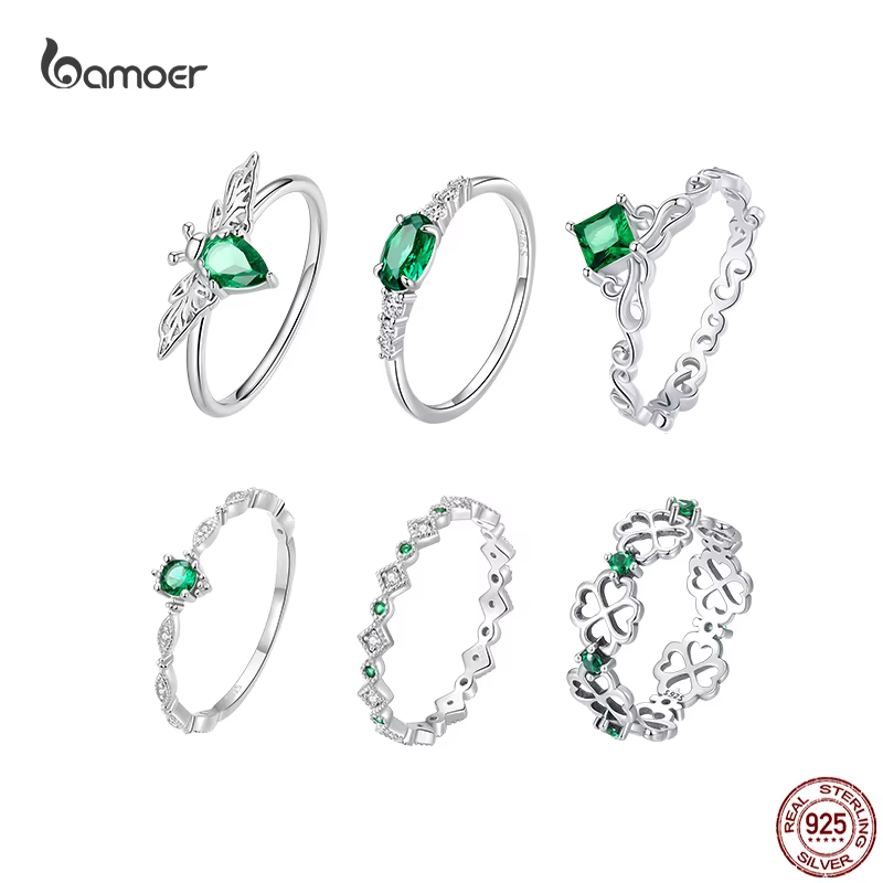 Bamoer – bagues émeraude florale en argent Sterling 925 pour femmes