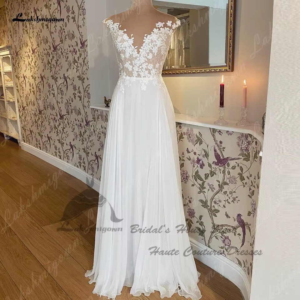 Robe de mariée de plage en mousseline de soie coupe trapèze Lakshmigown pour femme