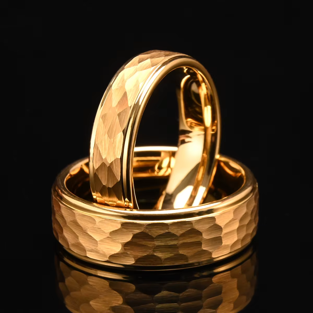 Bague martelée en carbure de tungstène doré/noir/argenté pour homme