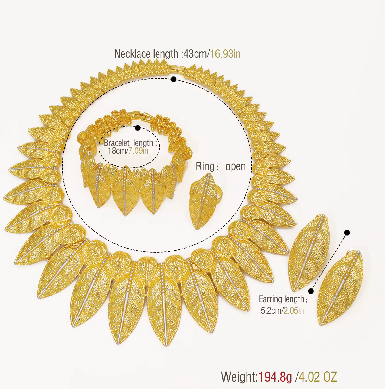 GZJPEI italien 18K plaqué or ensemble de bijoux Vintage feuilles conception exagération grandes