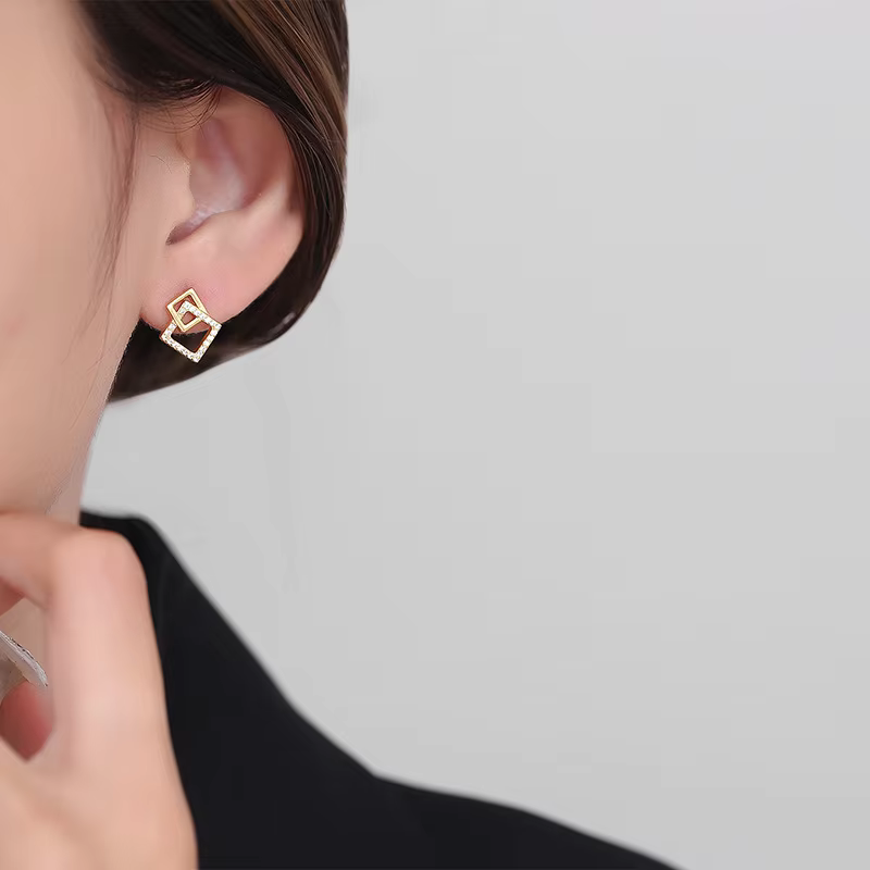 YLMyself 925 boucles d'oreilles carrées en argent pour femmes pavé CZ géométrique mode coréenne bureau dame bijoux