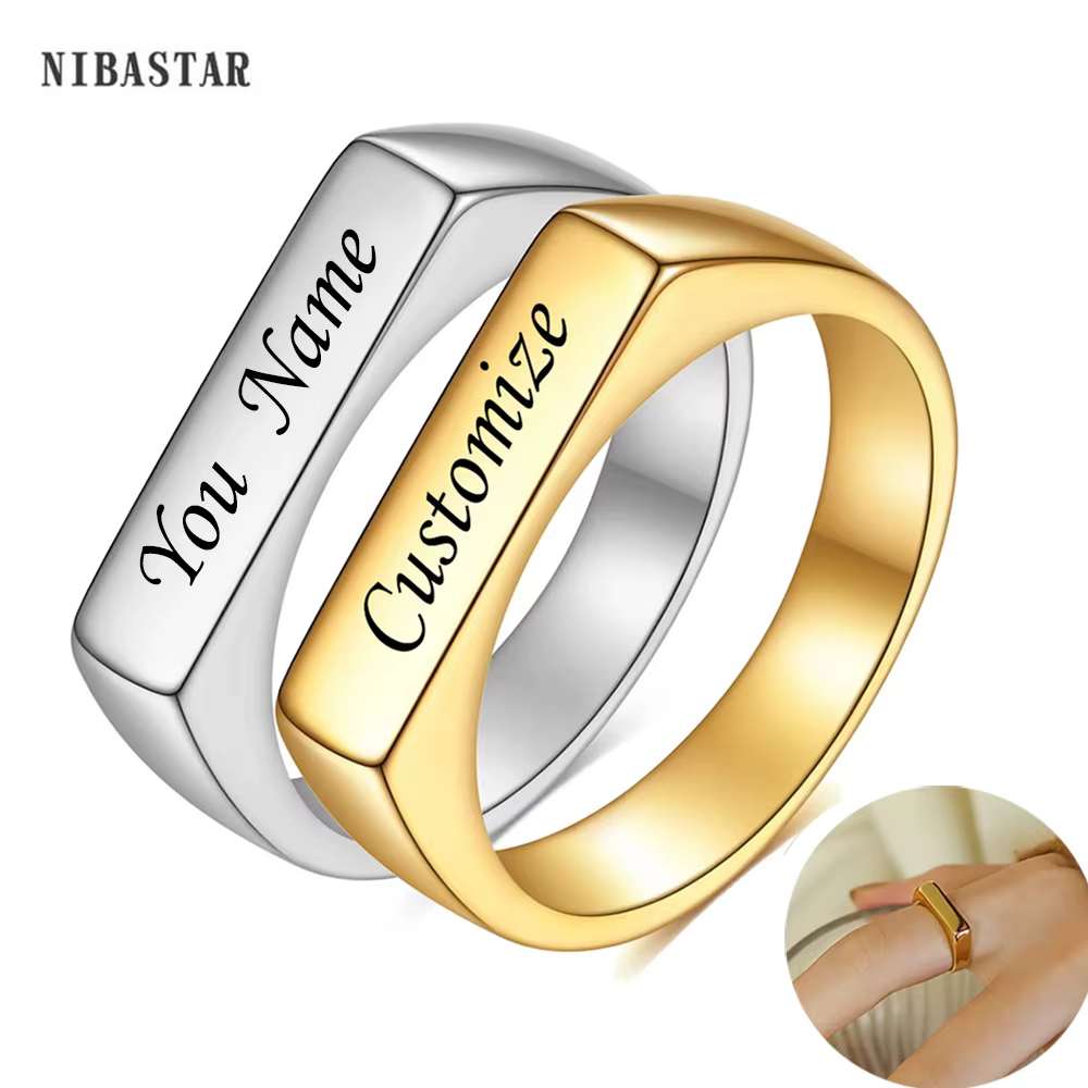 Anneaux personnalisés gravés avec votre nom texte Signature écriture manuscrite femmes filles bague en titane en acier inoxydable