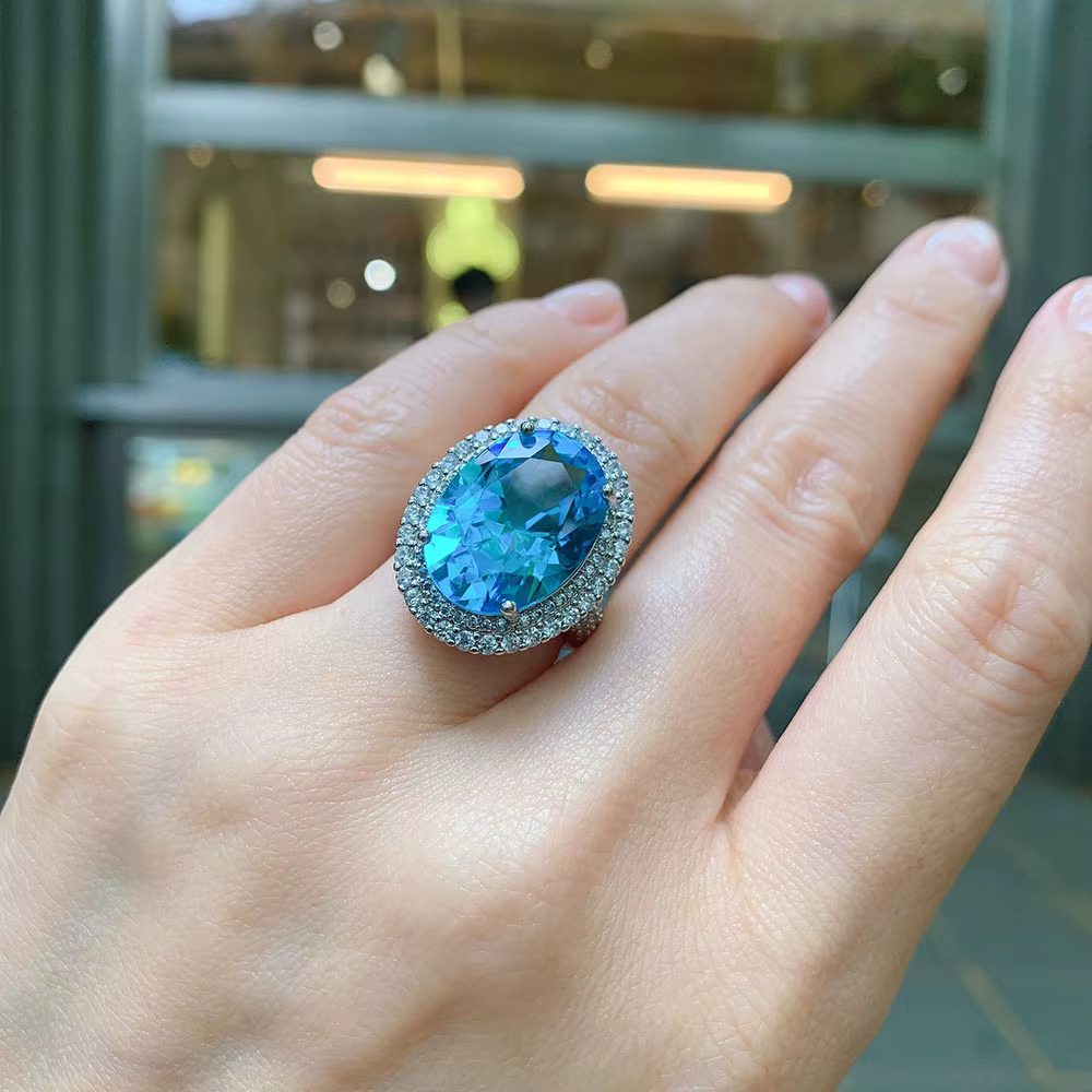 Paraiba Tourmaline Sapphire Gemstone Lab Diamond Wedding Ring