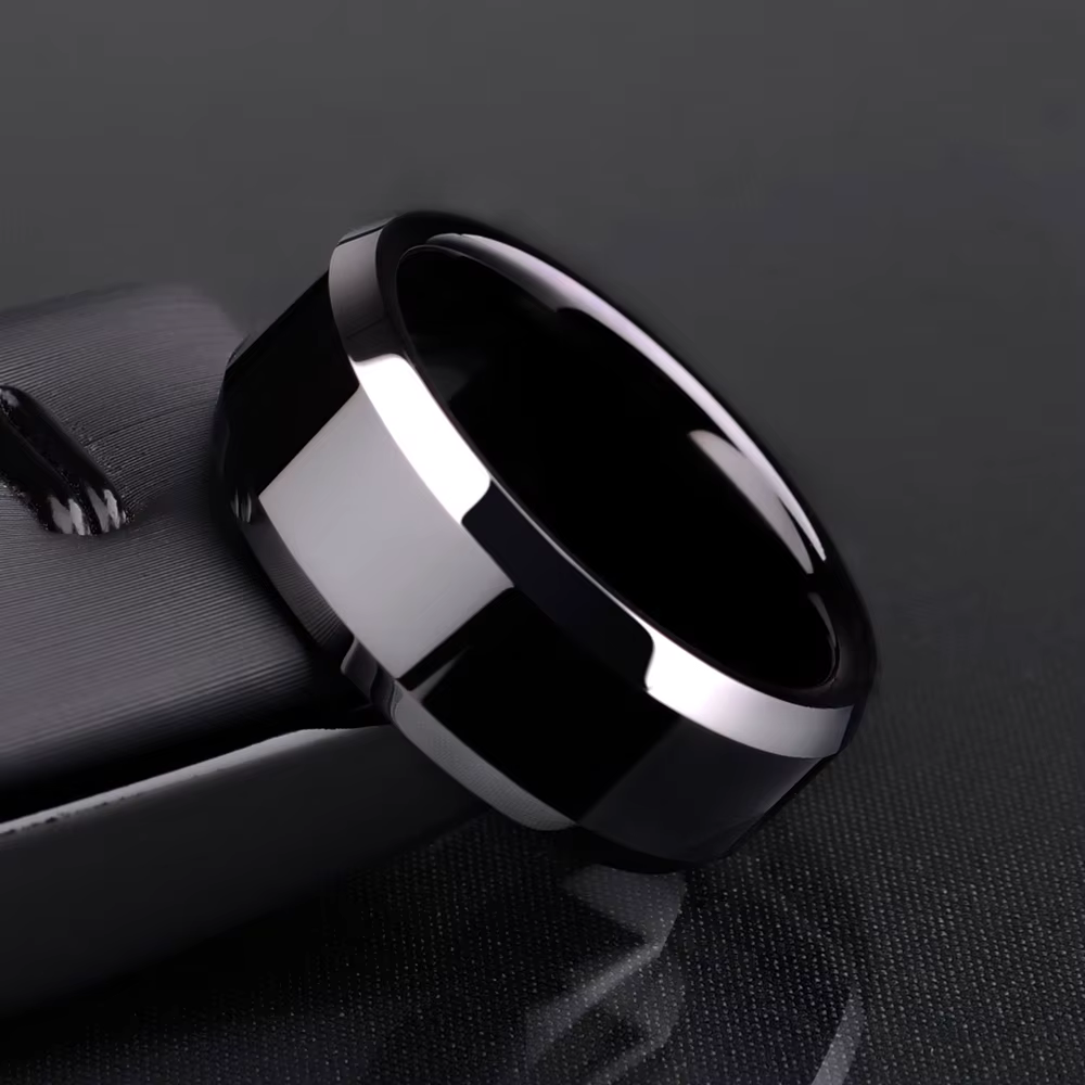 Bagues pour hommes en tungstène noir pour pouce, bague de Couple, haute poli, confort, cadeau de mariage, fête, personnalisé