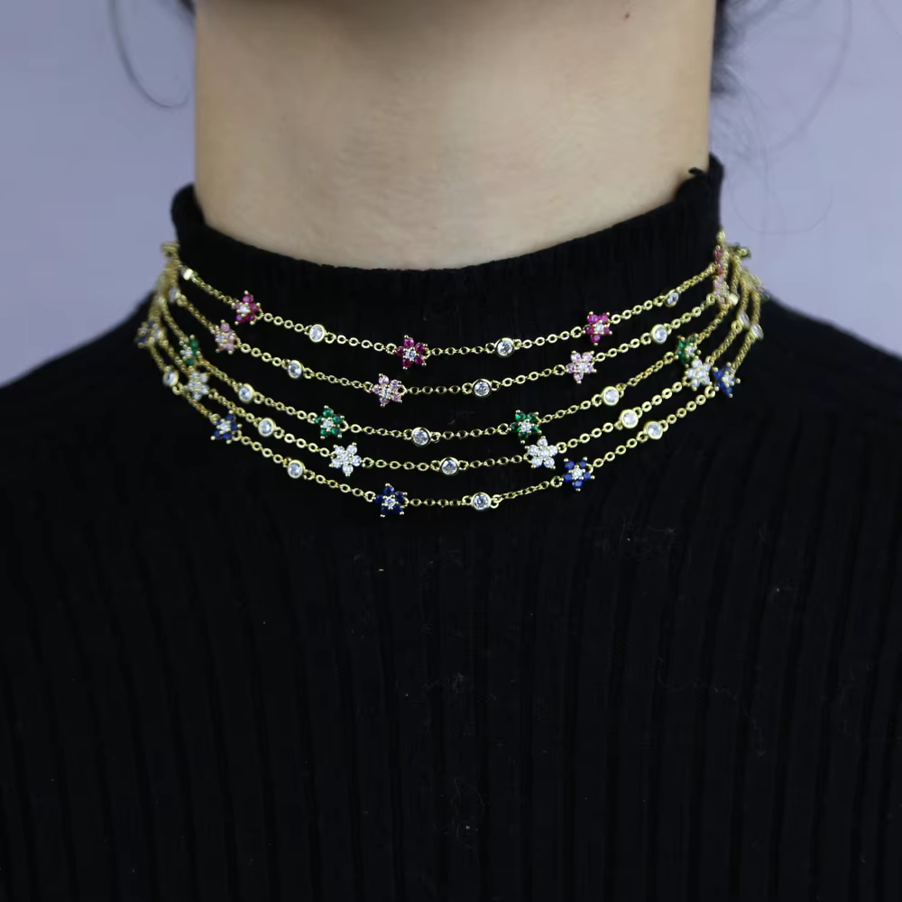 Collier ras du cou CZ coloré arc-en-ciel