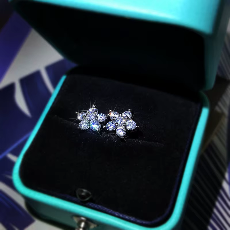 925 boucles d'oreilles en argent Sterling mode plein diamant fleur de prunier