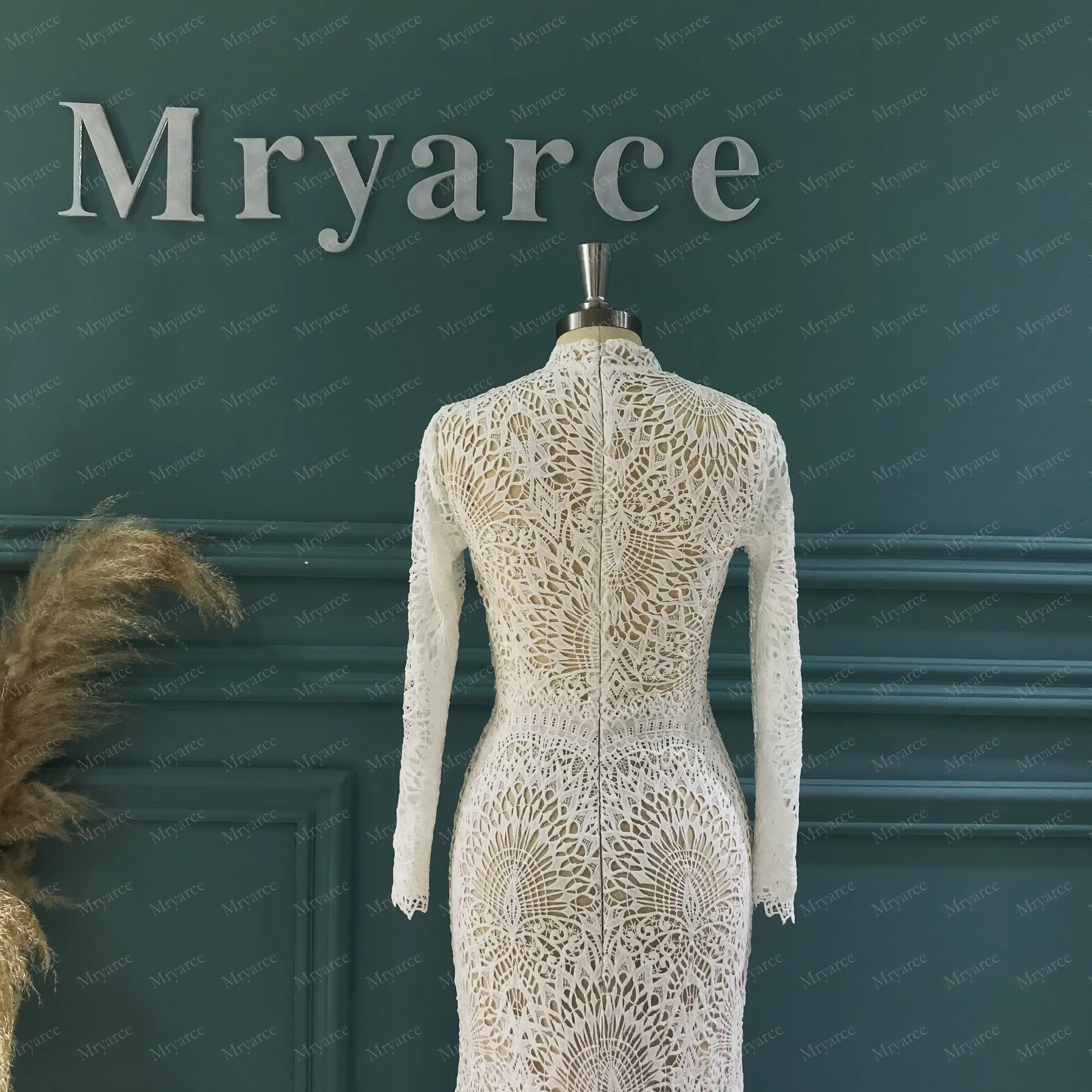 Mryarce robe de mariée modeste col haut manches longues robes