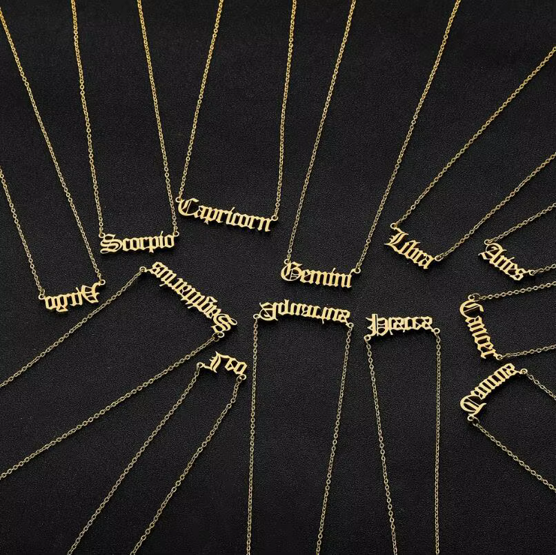 Collier Personnalisable Signe Astrologique Lion Astrologie 12 Constellations Lettre Anglaise Ancienne Bélier Cadeau