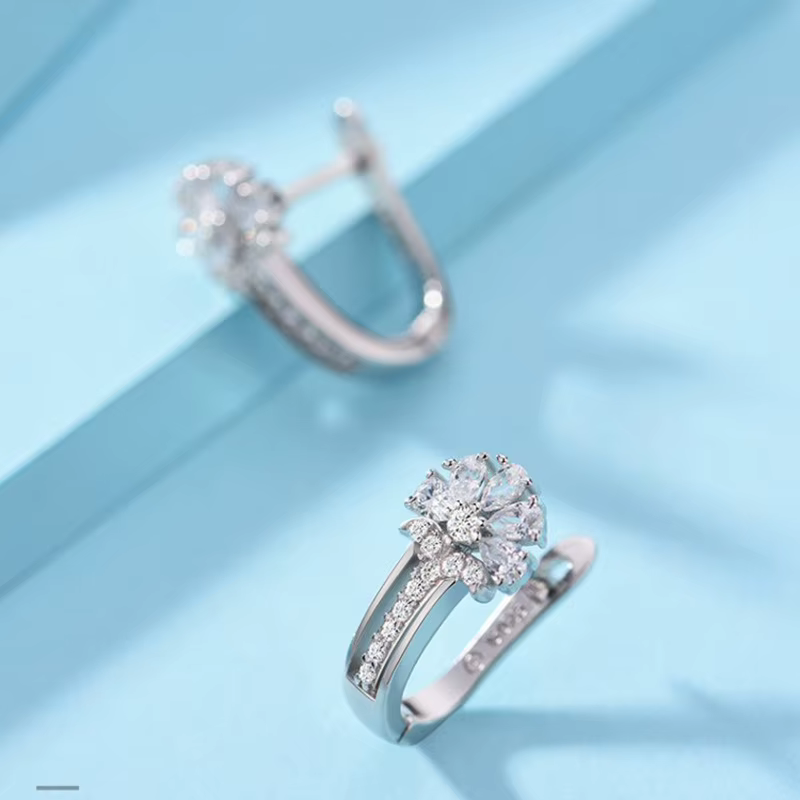 Bijoux fins 925 boucles d'oreilles en argent Sterling incrustées de Zircon cristal fleur