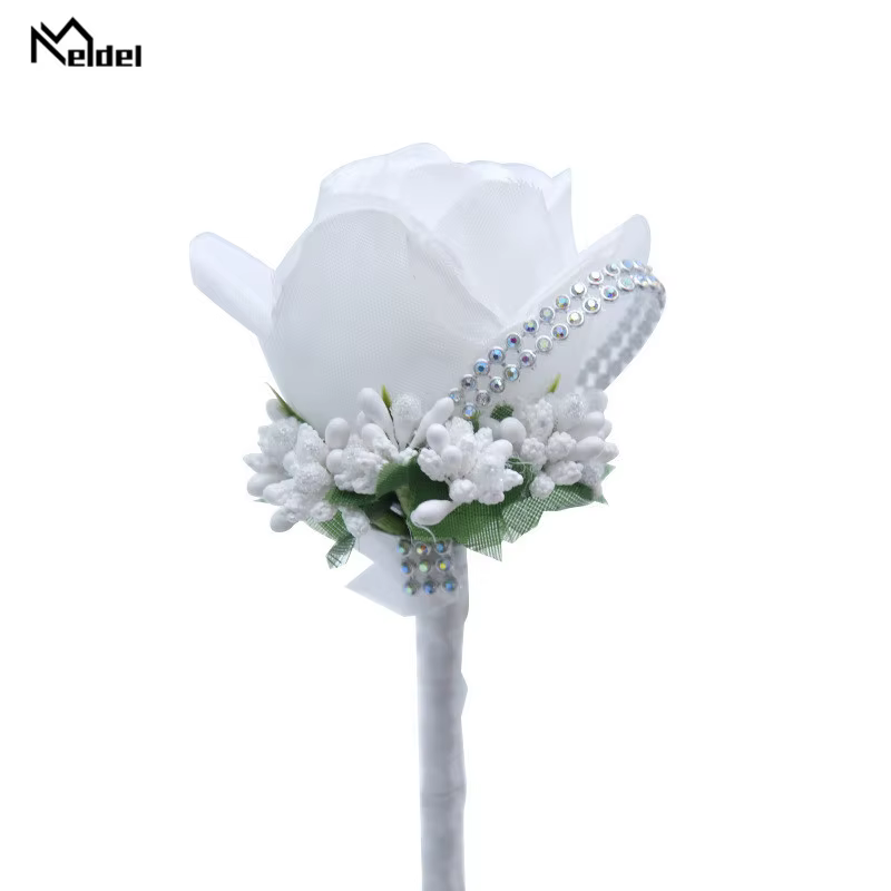 Meldel Mariage Corsages et boutonnières Roses artificielles soie marié boutonnière fleur Groomsman