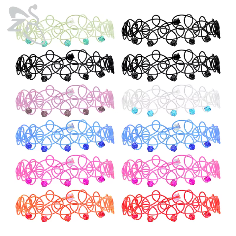 ZS Collares-Bracelets ras du cou de tatouage vintage pour femmes et filles