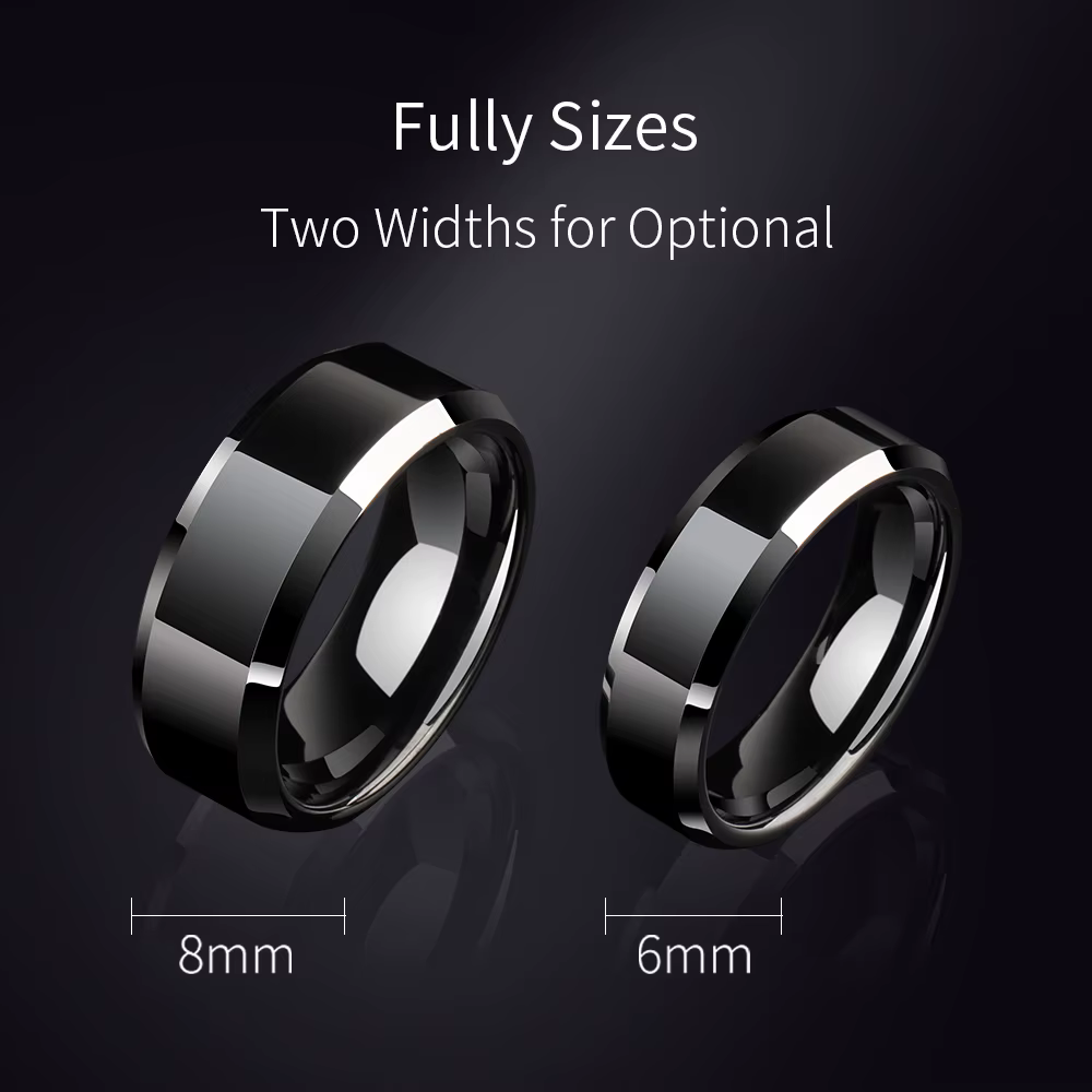 Bagues pour hommes en tungstène noir pour pouce, bague de Couple, haute poli, confort, cadeau de mariage, fête, personnalisé