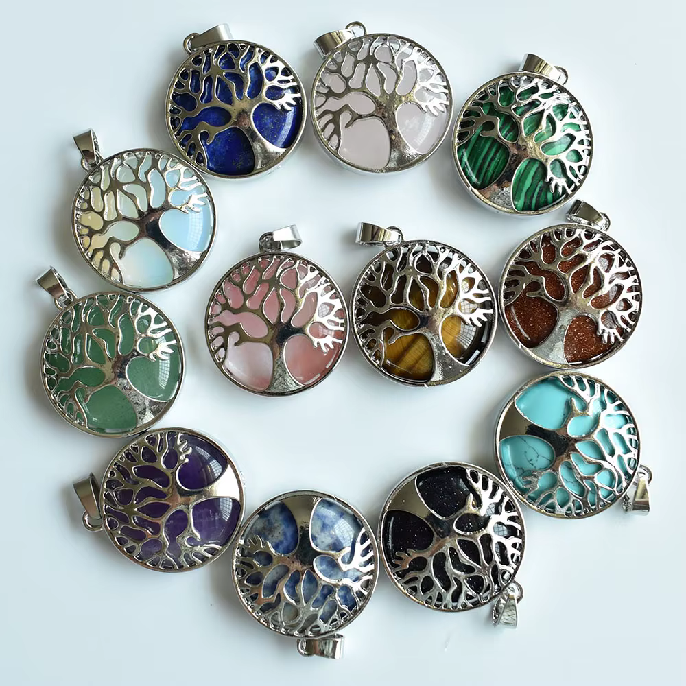 Pendentifs arbre de vie en alliage de pierre sodalite naturelle