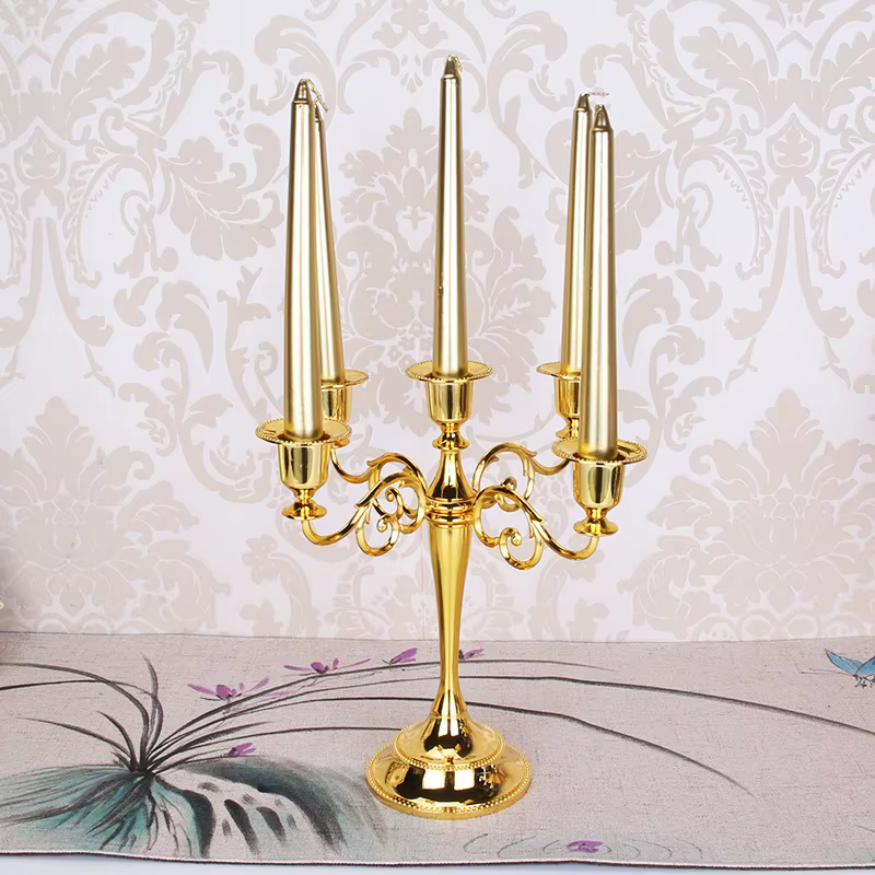 Bougeoir en métal argent or noir Bronze rétro 5 bras