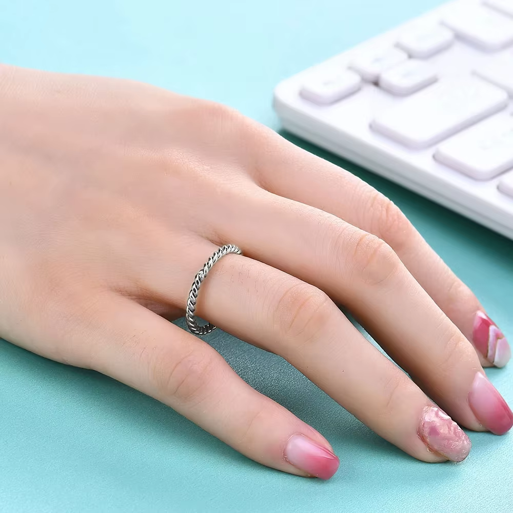 NIBASTAR perles eau ondulation anneau pour femmes Simple mode perlé anneaux en acier inoxydable Mini bijoux cadeau
