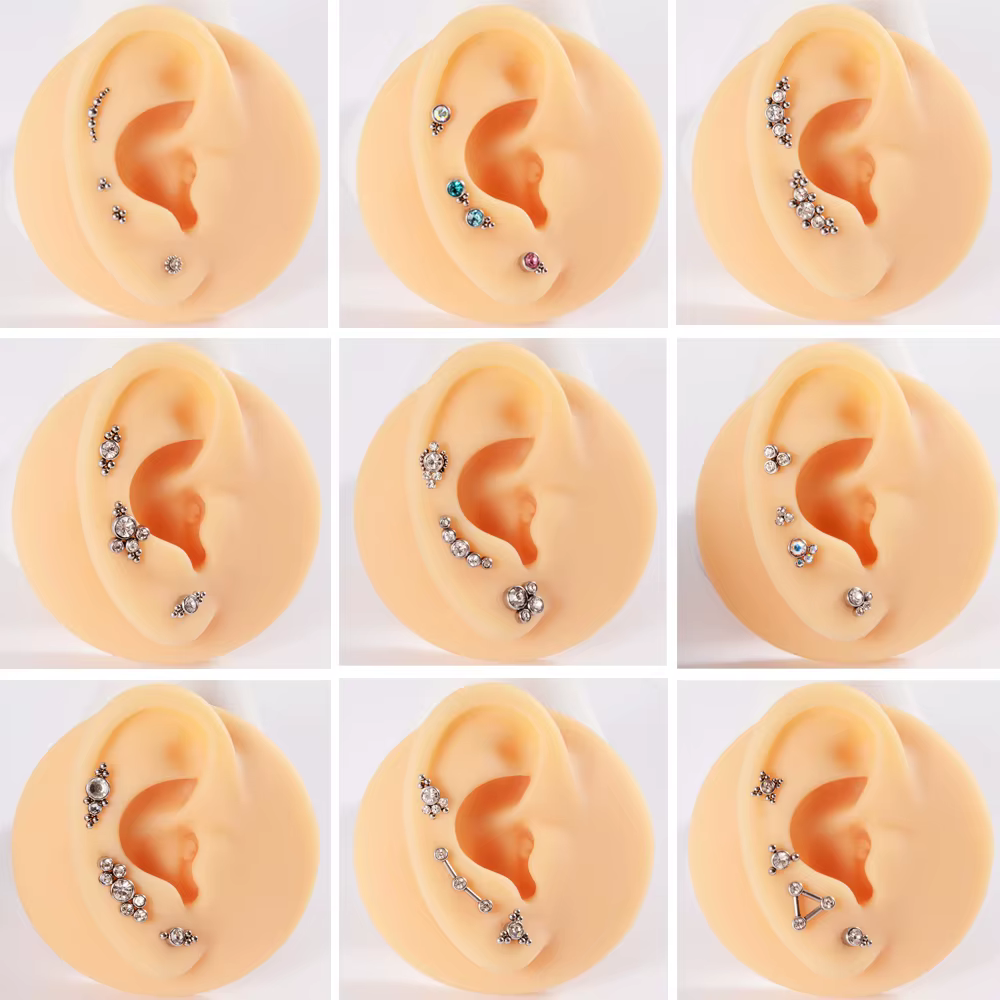 Gros acier chirurgical couleur or plaqué Labret cristal CZ Helix Tragus Cartilage clous d'oreille fil interne Piercing bijoux