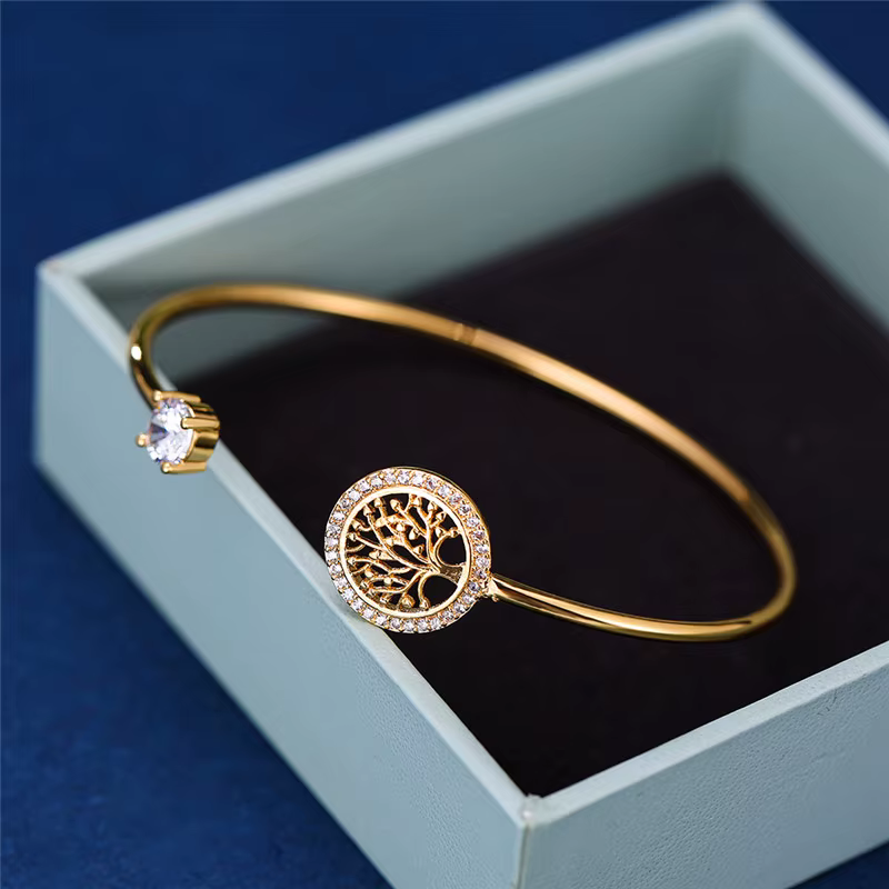 Dainty-Bracelet Ajustable avec Arbre de Vie en Pierre pour Femme