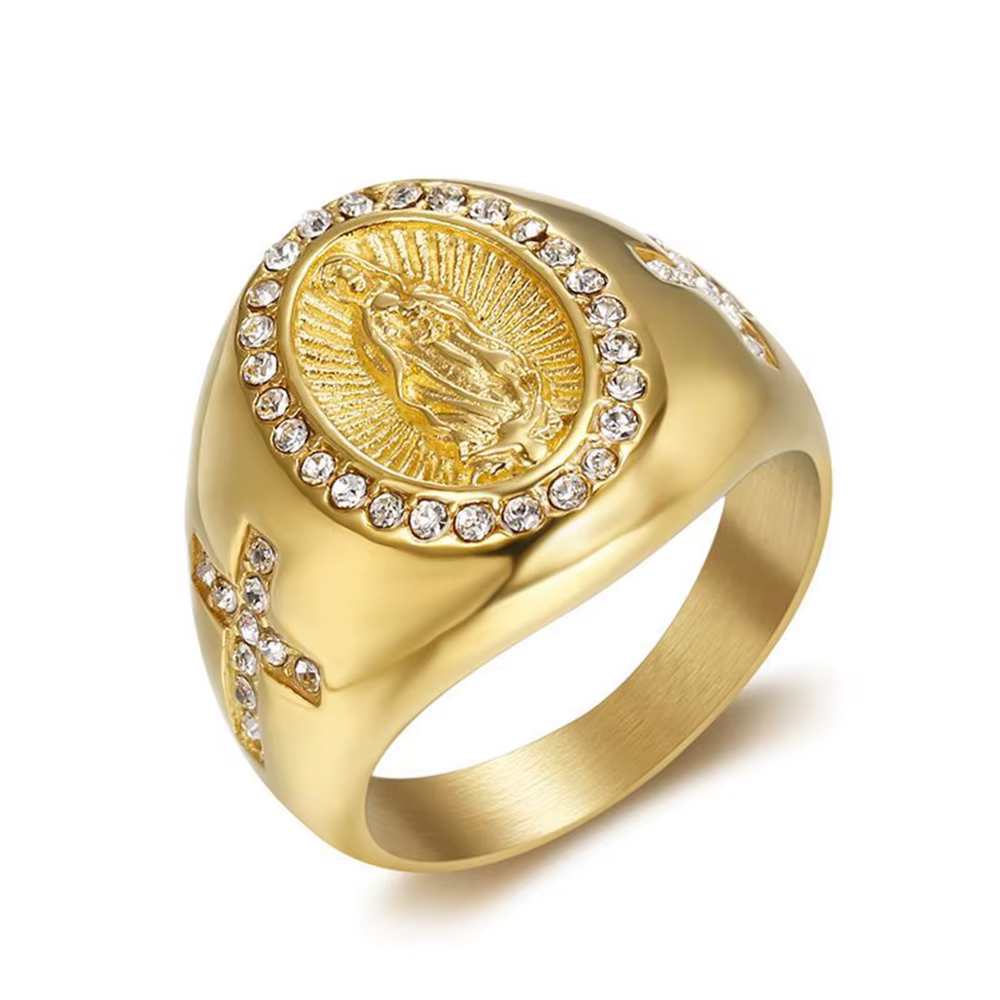 Bagues religieuses de couleur or de la vierge marie pour femmes et hommes