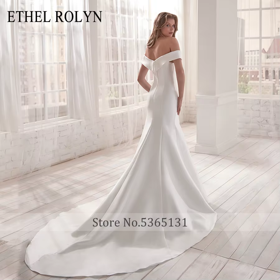 ETHEL ROLYN robe de mariée sirène chic froncé hors de l'épaule Satin