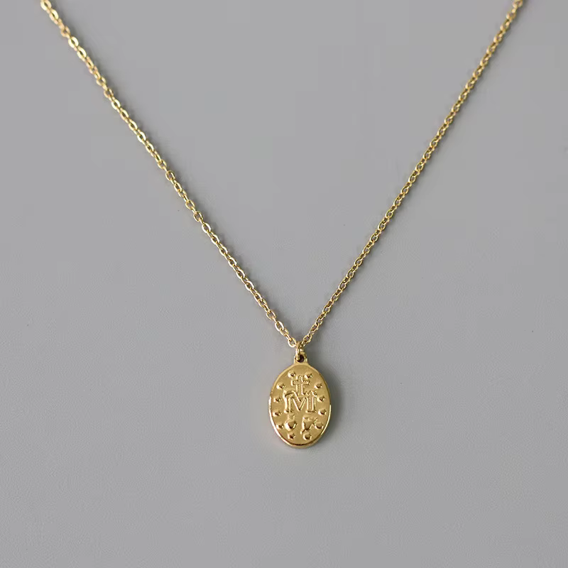 Amaiyllis 18k or vierge marie Double face ovale clavicule Collier pendentif fait à la main tour de cou Boho
