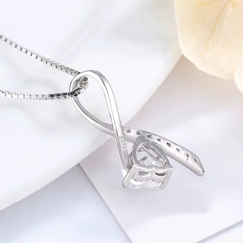 LYNNE – collier en argent Sterling 925 avec pendentif en forme de cœur et de ruban en Zircon pour femmes