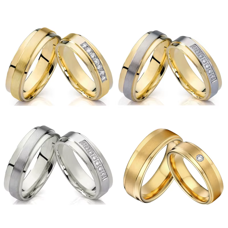 Mesdames amour Alliance promesse anneaux de mariage ensemble pour hommes et femmes couleur or acier inoxydable son et