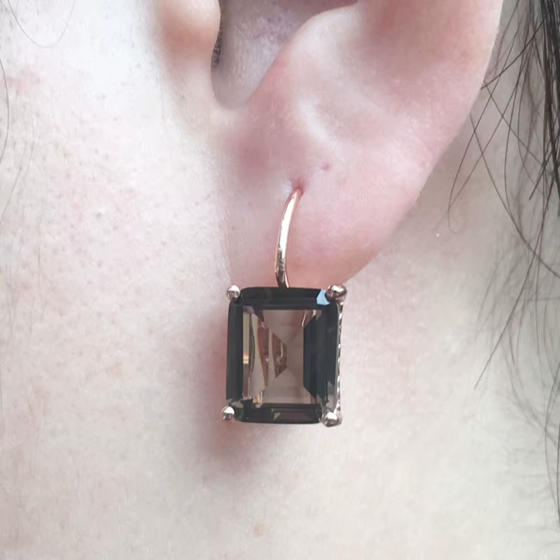 Boucles d'Oreilles Octogonales en Quartz struction é et Argent Sterling 925