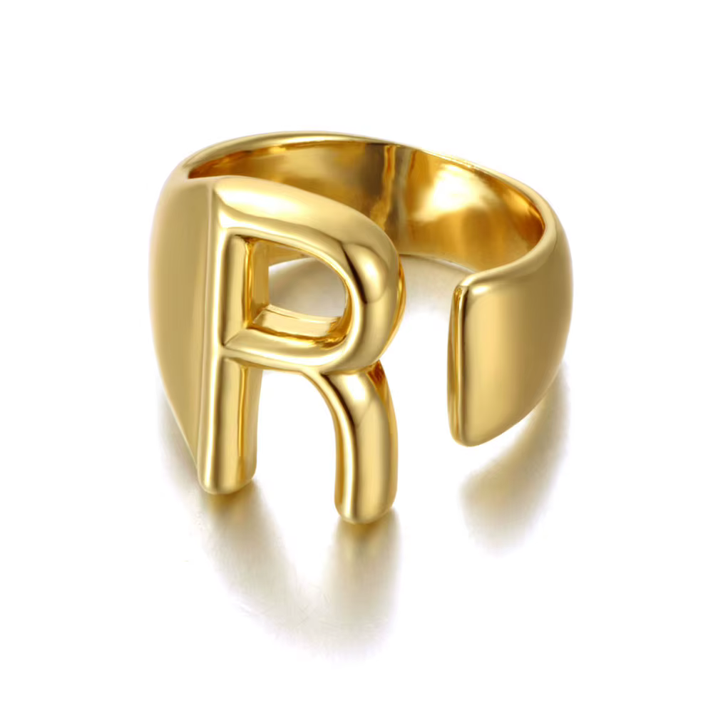 Mode creux A-Z lettre réglable ouverture anneau Alphabet fête anneaux bijoux pour femmes plageльца JR21003