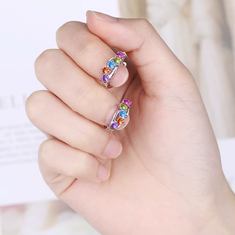 Boucles d'oreilles en argent Sterling 925 incrustées de zircons colorés pour filles
