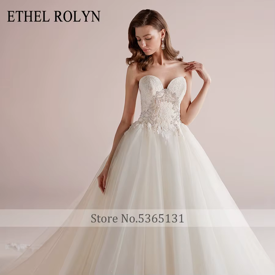 ETHEL ROLYN princesse robe De mariée De luxe perlée dentelle chérie glamour dos nu a-ligne robes