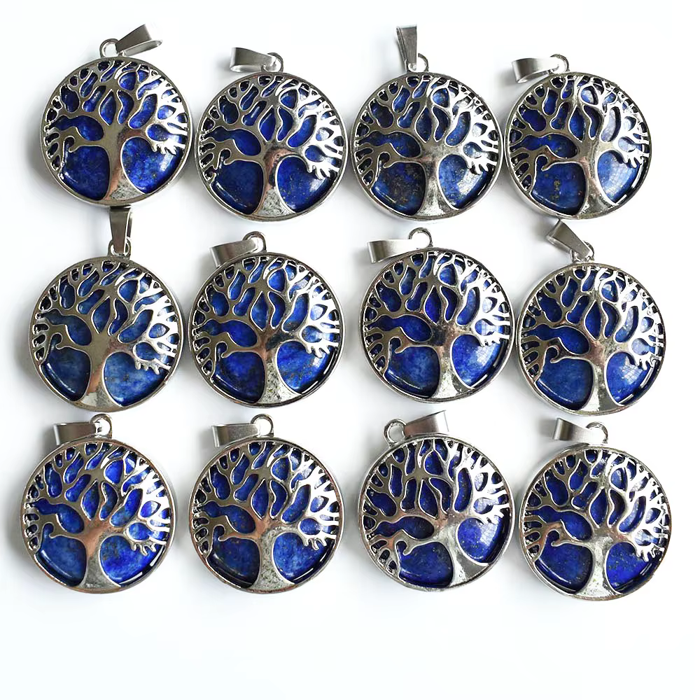 Pendentifs arbre de vie en alliage de pierre sodalite naturelle