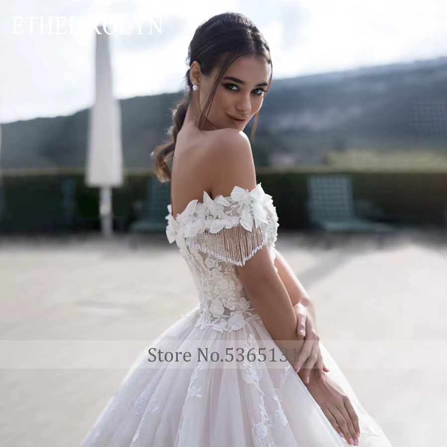 ETHEL ROLYN luxe princesse robe De mariée pour les femmes épaules nues 3D perles fleurs à lacets
