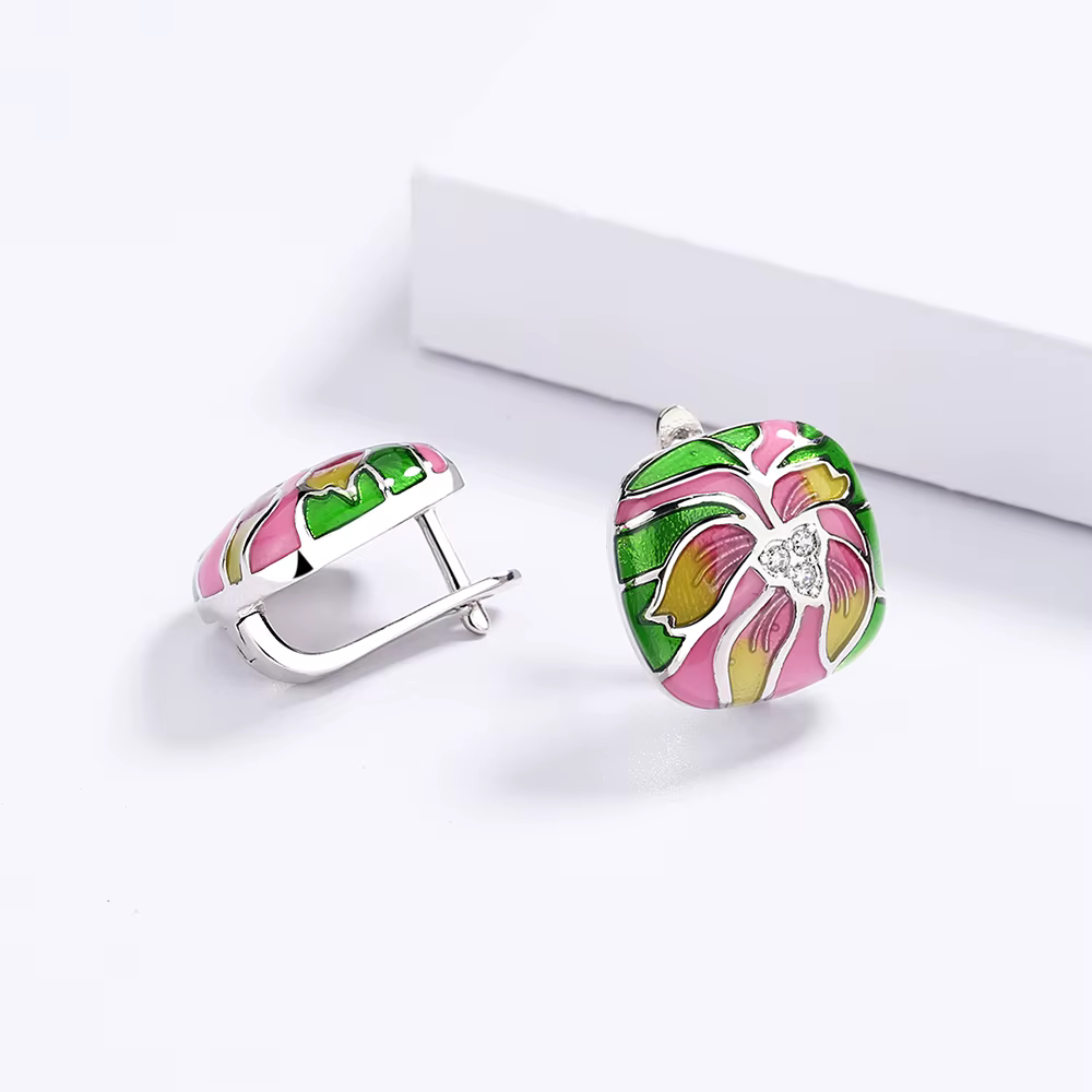 Boucles d'oreilles en époxy à fleurs colorées pour femmes