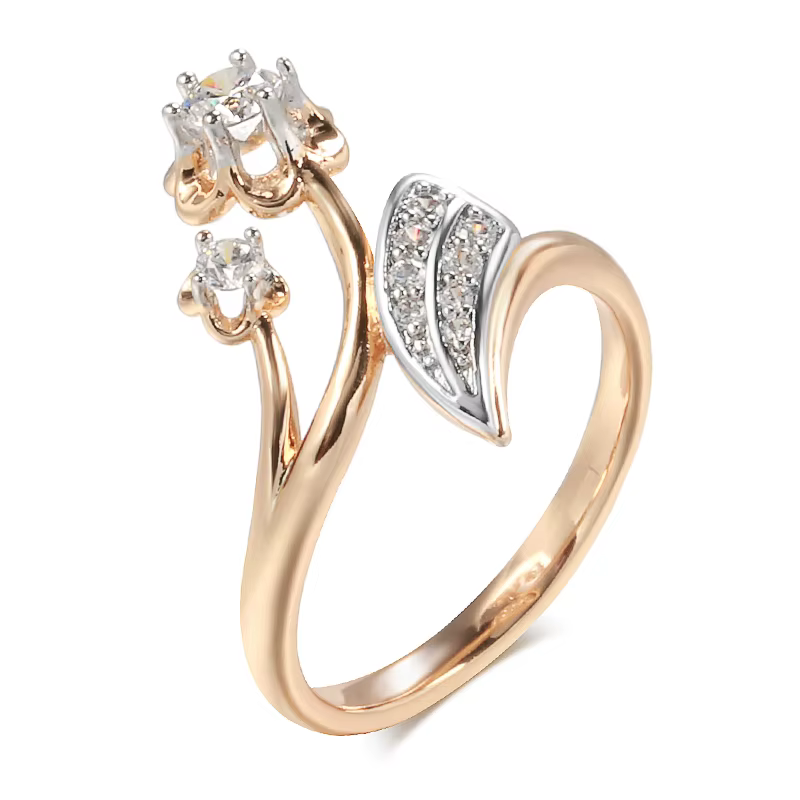 Kinel mode Micro-cire incrustation naturel Zircon anneaux pour femmes 585 or Rose cristal fleur anneau Fine Vintage bijoux de mariage